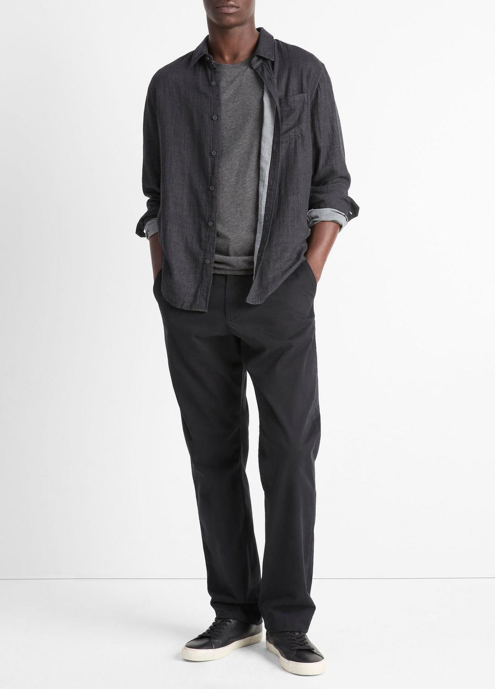 VINCE | Double Face Long Sleeve in Long Sleeve - HEATHER BLACK