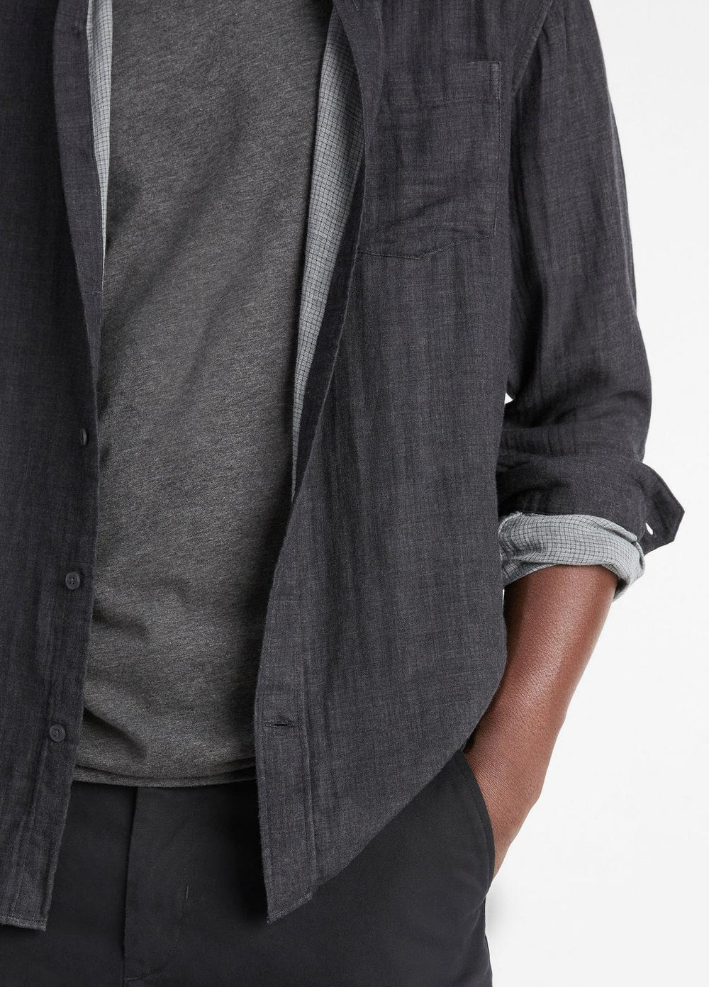 VINCE | Double Face Long Sleeve in Long Sleeve - HEATHER BLACK