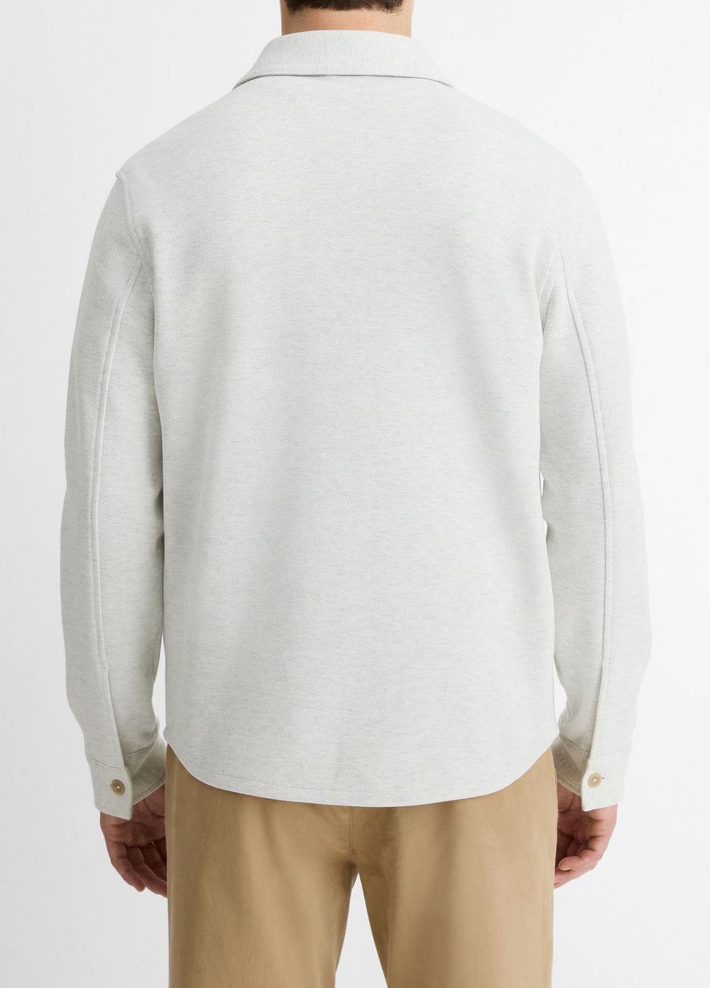 VINCE | Double-Knit Cotton-Blend Piqué Shirt Jacket in Shirt Jackets - HEATHER WHITE/LIGHT HEATHER GREY