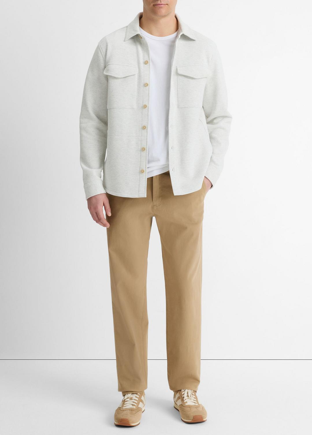 VINCE | Double-Knit Cotton-Blend Piqué Shirt Jacket in Shirt Jackets - HEATHER WHITE/LIGHT HEATHER GREY