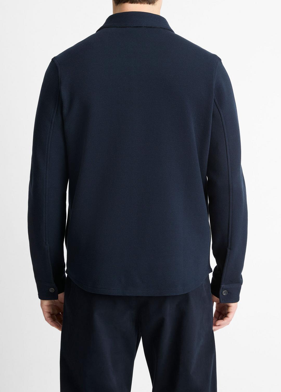 VINCE | Double-Knit Cotton-Blend Piqué Shirt Jacket in Shirt Jackets - COASTAL BLUE/MEDIUM GREY