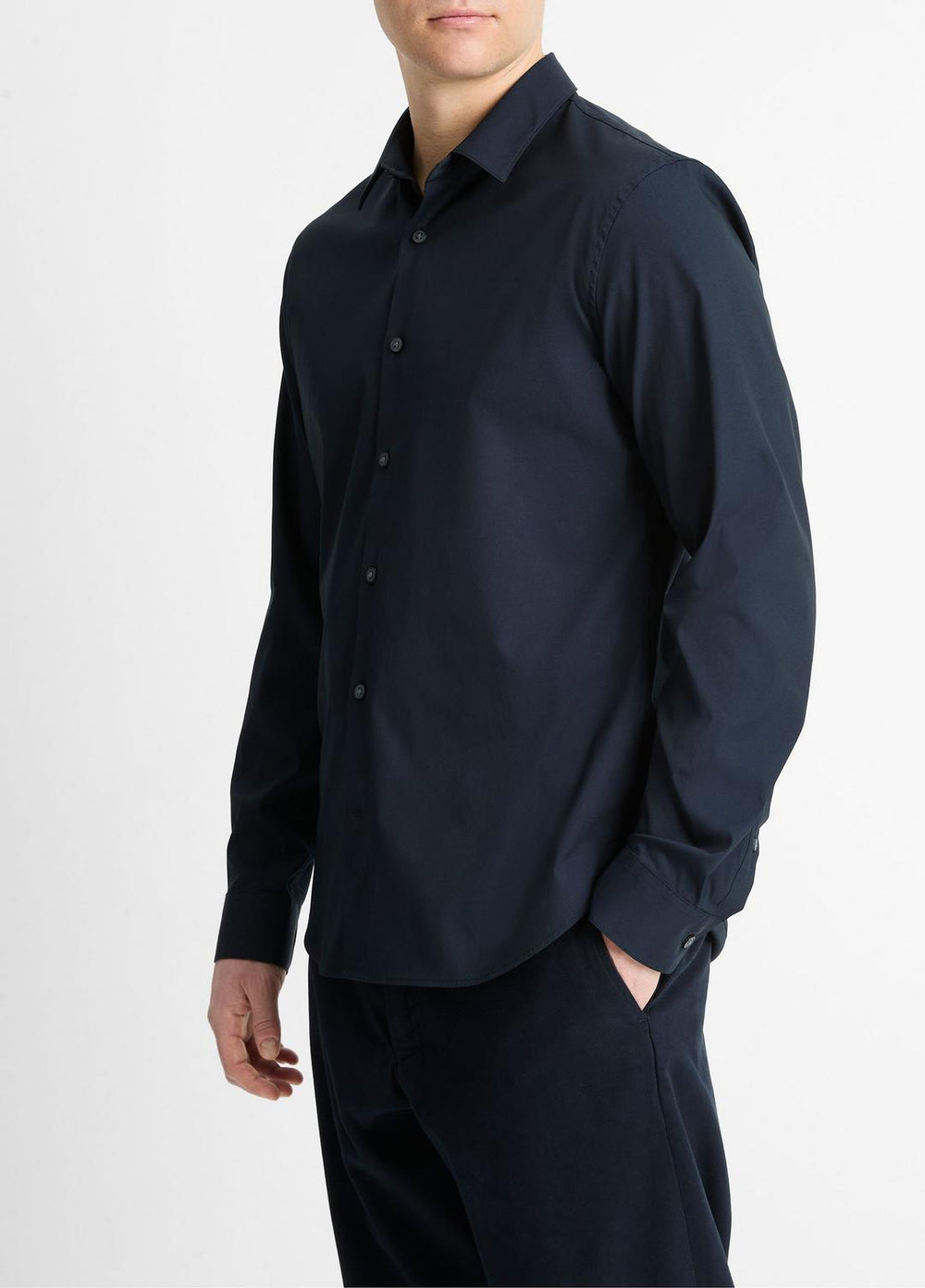 VINCE | Stretch-Cotton Poplin Shirt in Long Sleeve - COASTAL BLUE