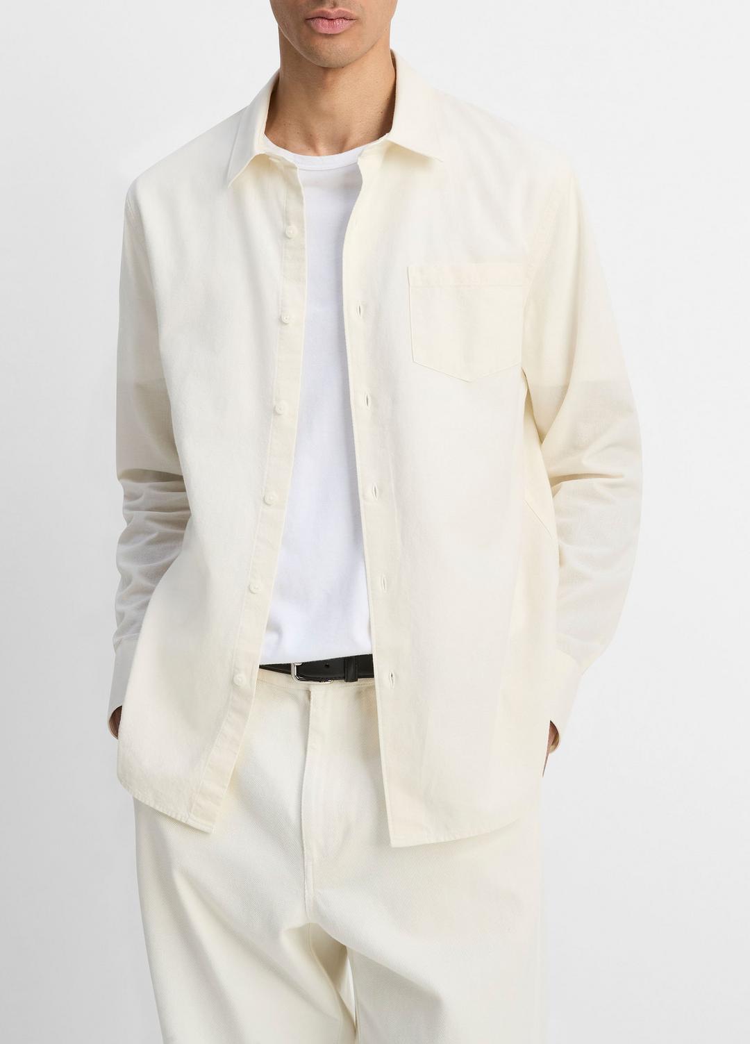 VINCE | Cotton Chambray Button-Front Shirt in Long Sleeve - OFF WHITE
