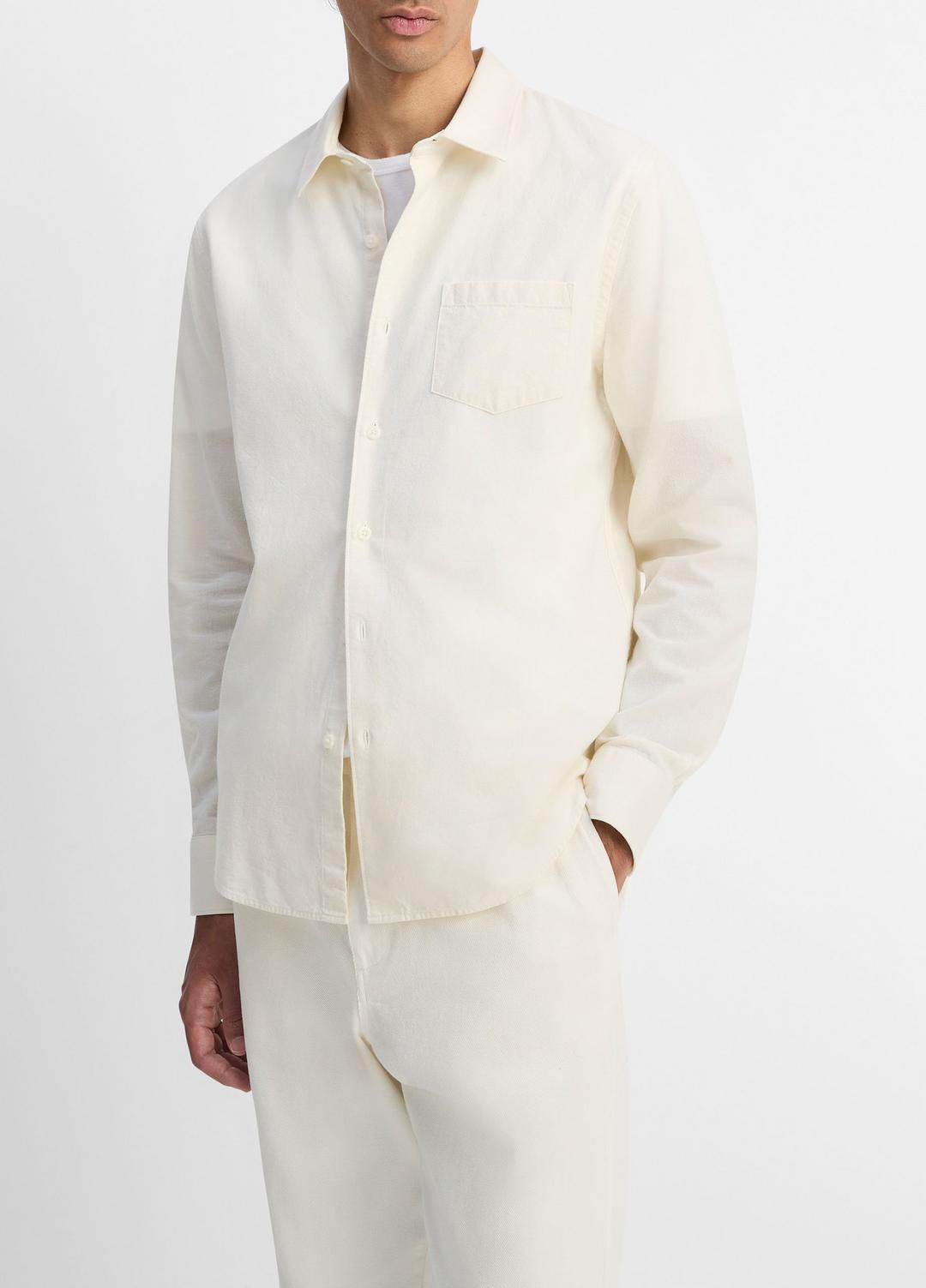 VINCE | Cotton Chambray Button-Front Shirt in Long Sleeve - OFF WHITE