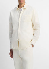 VINCE | Cotton Chambray Button-Front Shirt in Long Sleeve - OFF WHITE