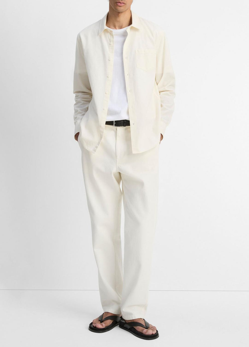 VINCE | Cotton Chambray Button-Front Shirt in Long Sleeve - OFF WHITE