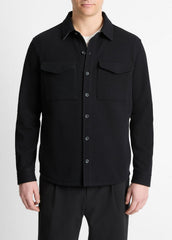 VINCE | Double-Knit Cotton-Blend Piqué Shirt Jacket in Shirt Jackets - BLACK/MEDIUM HEATHER GREY