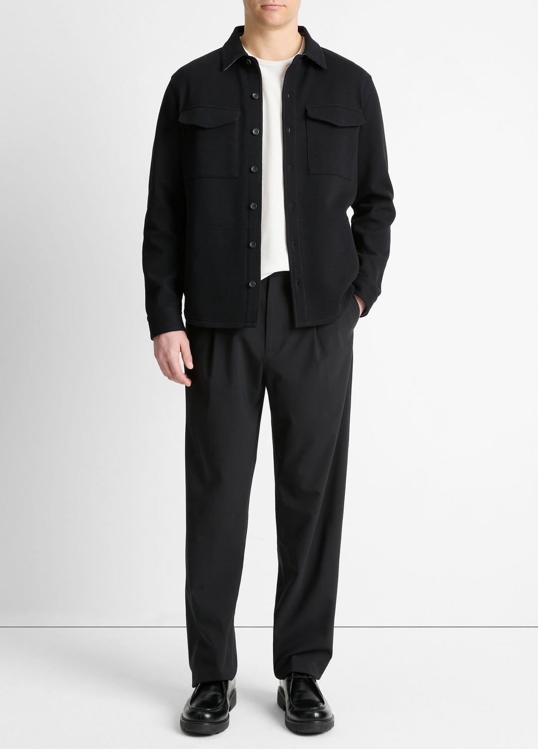 VINCE | Double-Knit Cotton-Blend Piqué Shirt Jacket in Shirt Jackets - BLACK/MEDIUM HEATHER GREY