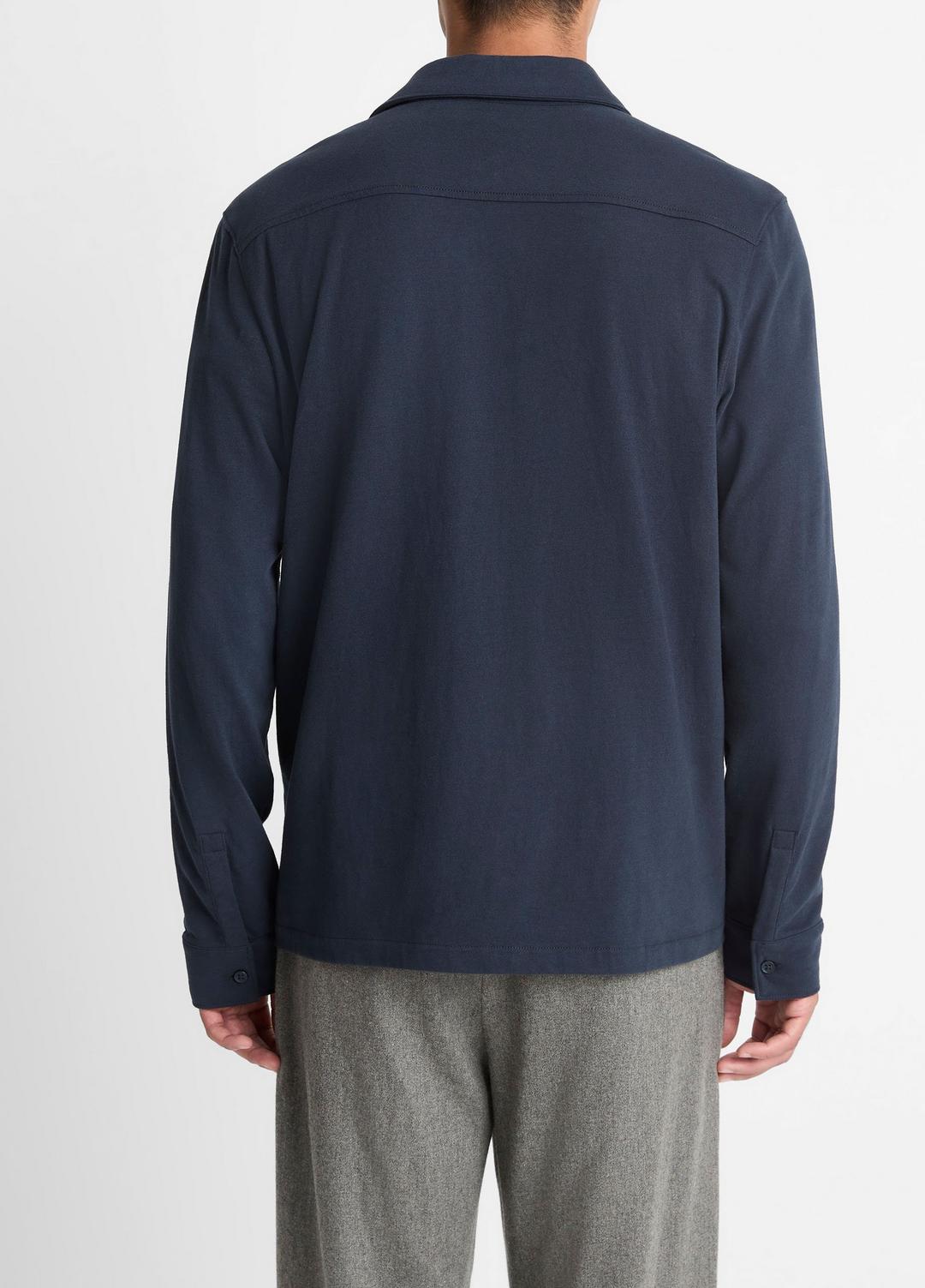 VINCE | Sueded Cotton Jersey Button-Front Shirt in Long Sleeve - COASTAL BLUE