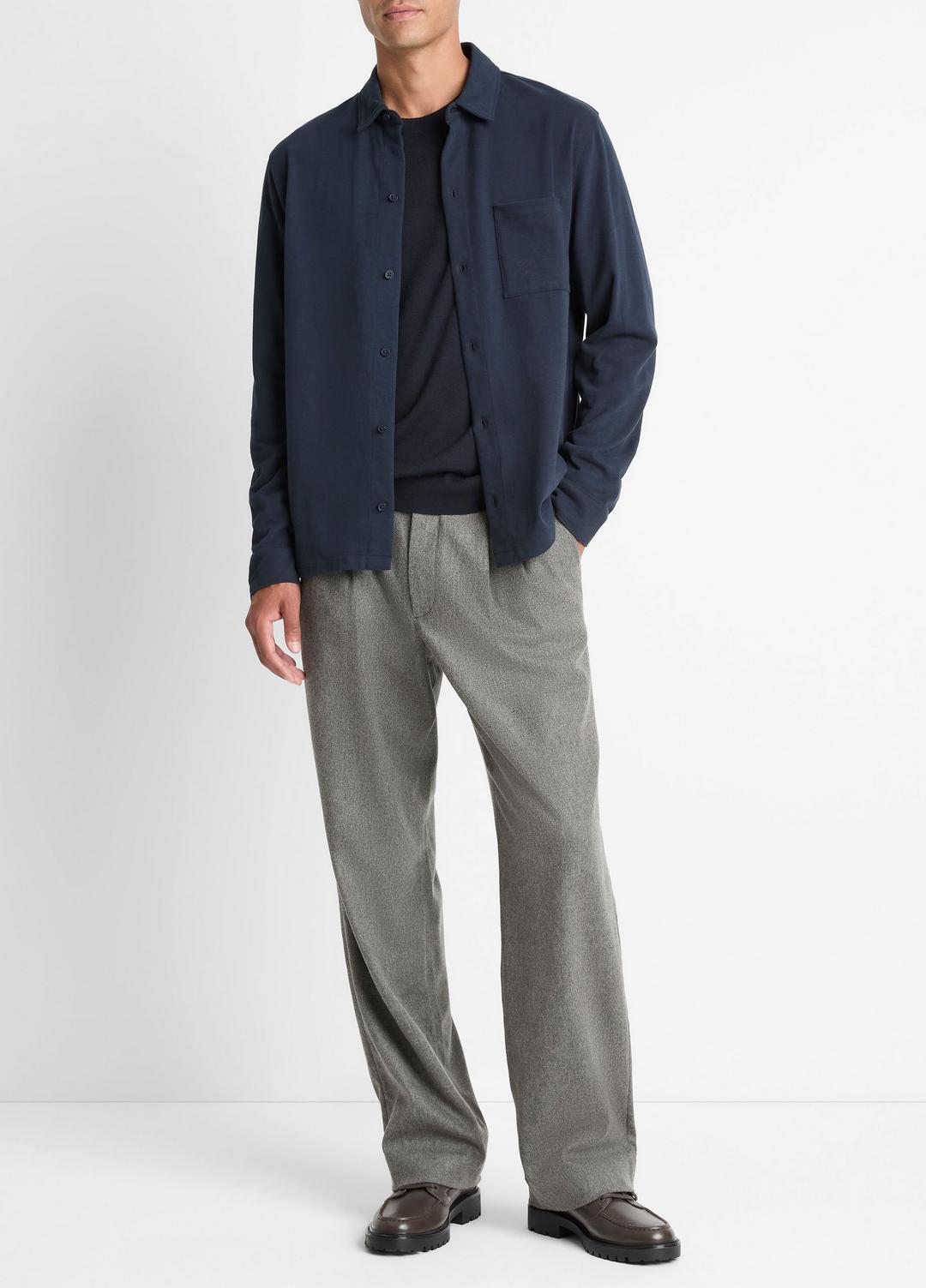 VINCE | Sueded Cotton Jersey Button-Front Shirt in Long Sleeve - COASTAL BLUE