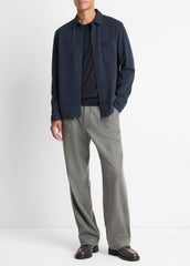 VINCE | Sueded Cotton Jersey Button-Front Shirt in Long Sleeve - COASTAL BLUE