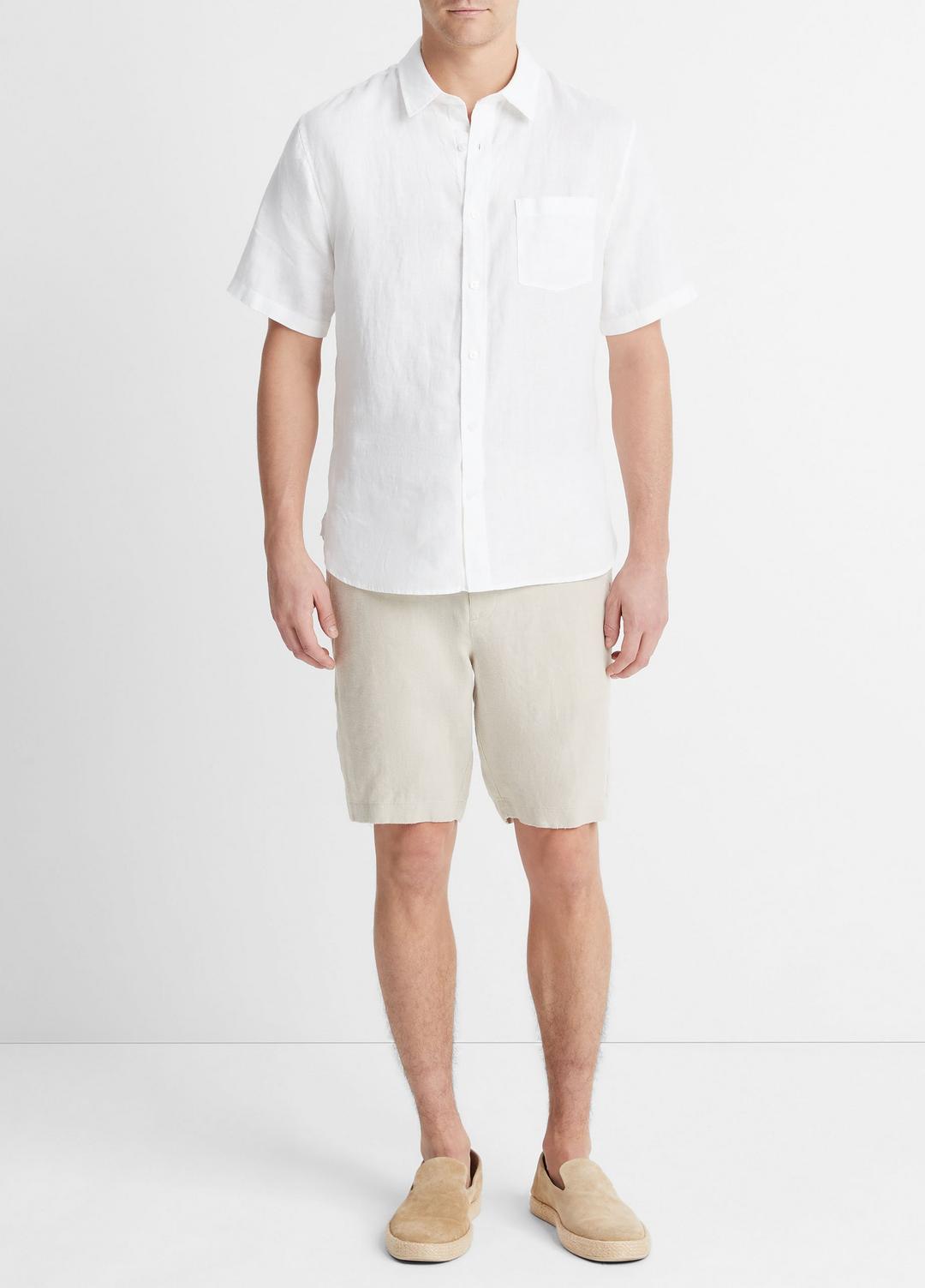 VINCE | Linen Short-Sleeve Shirt in Short Sleeve - OPTIC WHITE