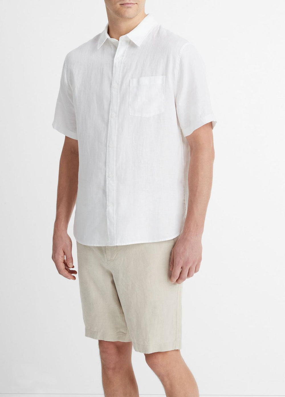 VINCE | Linen Short-Sleeve Shirt in Short Sleeve - OPTIC WHITE