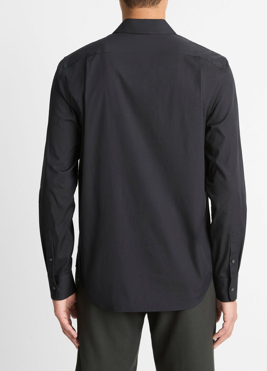 VINCE | Stretch-Cotton Poplin Shirt in Long Sleeve - BLACK