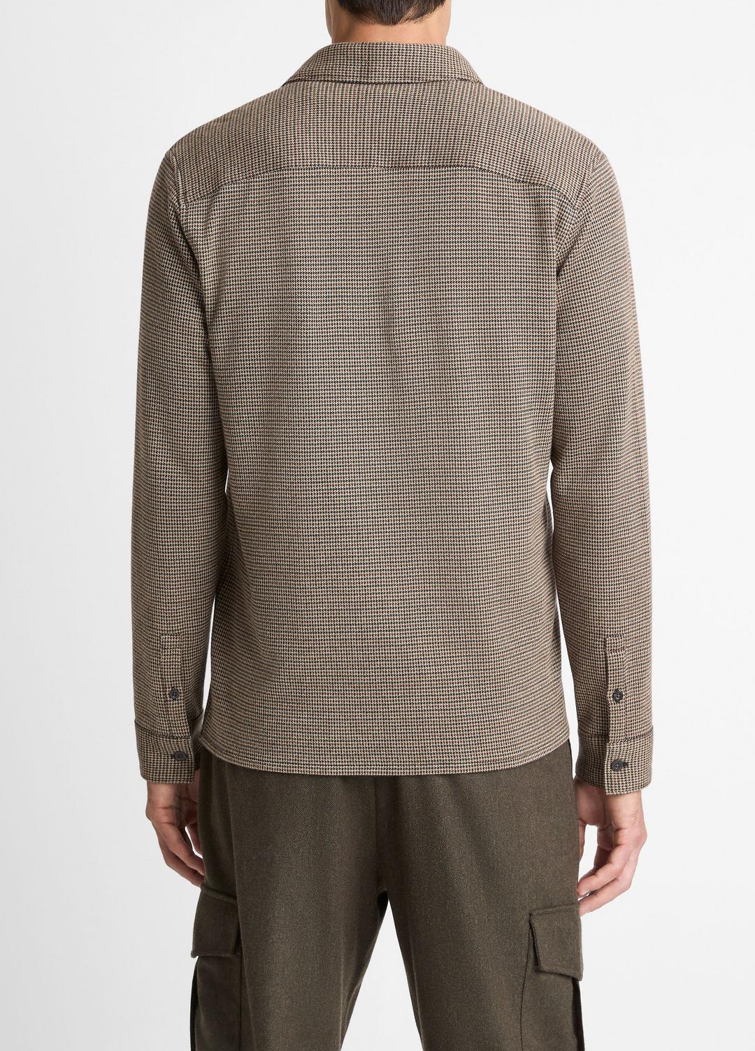 VINCE | Houndstooth Cotton-Blend Button-Front Shirt in Long Sleeve - DARK ROAST COMBO