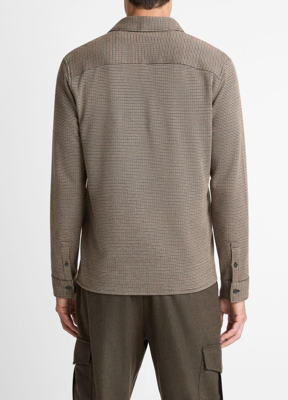 VINCE | Houndstooth Cotton-Blend Button-Front Shirt in Long Sleeve - DARK ROAST COMBO