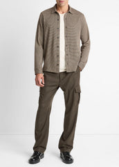 VINCE | Houndstooth Cotton-Blend Button-Front Shirt in Long Sleeve - DARK ROAST COMBO
