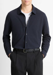 VINCE | Cotton Piqué Button-Front Shirt in Long Sleeve - COASTAL BLUE