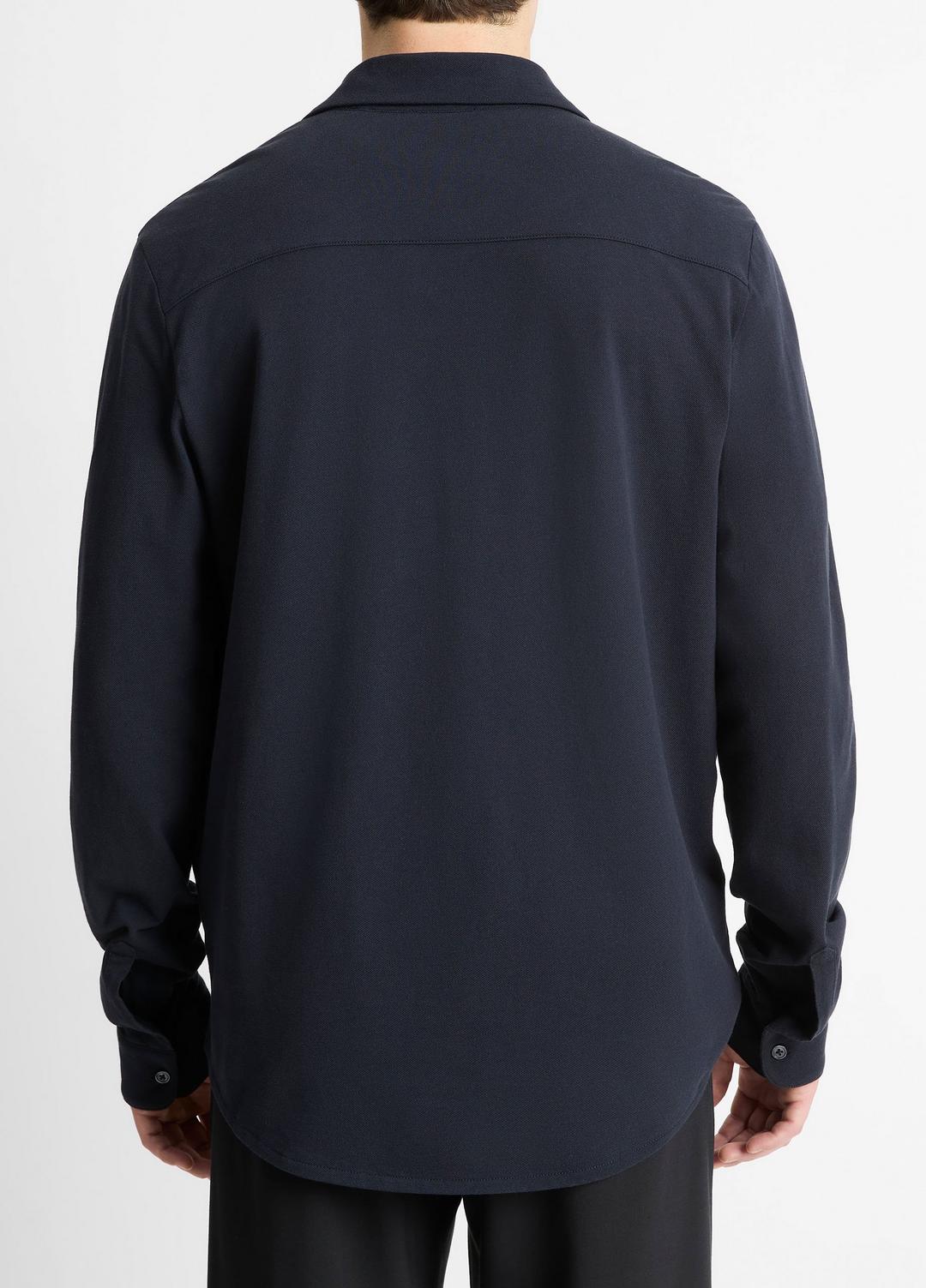 VINCE | Cotton Piqué Button-Front Shirt in Long Sleeve - COASTAL BLUE