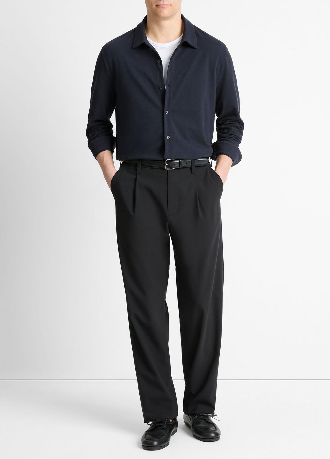 VINCE | Cotton Piqué Button-Front Shirt in Long Sleeve - COASTAL BLUE