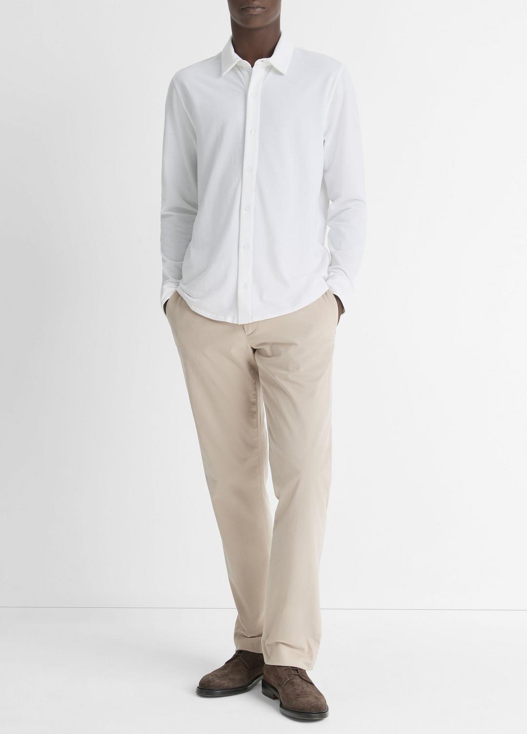 VINCE | Cotton Piqué Button-Front Shirt in Long Sleeve - OPTIC WHITE