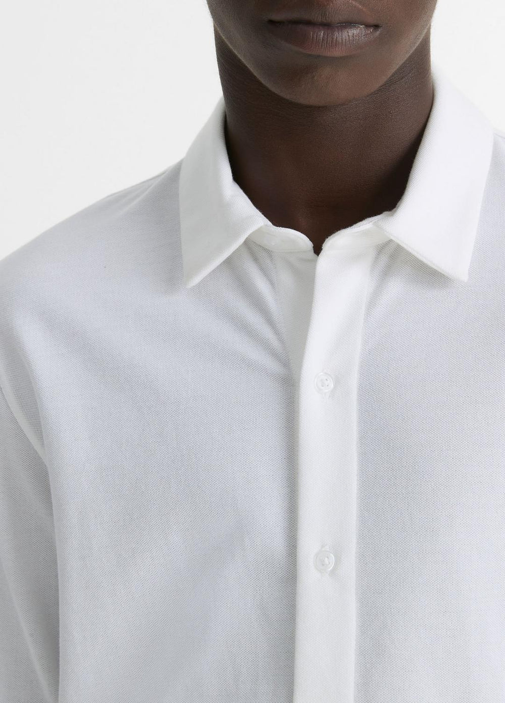 VINCE | Cotton Piqué Button-Front Shirt in Long Sleeve - OPTIC WHITE