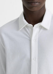VINCE | Cotton Piqué Button-Front Shirt in Long Sleeve - OPTIC WHITE