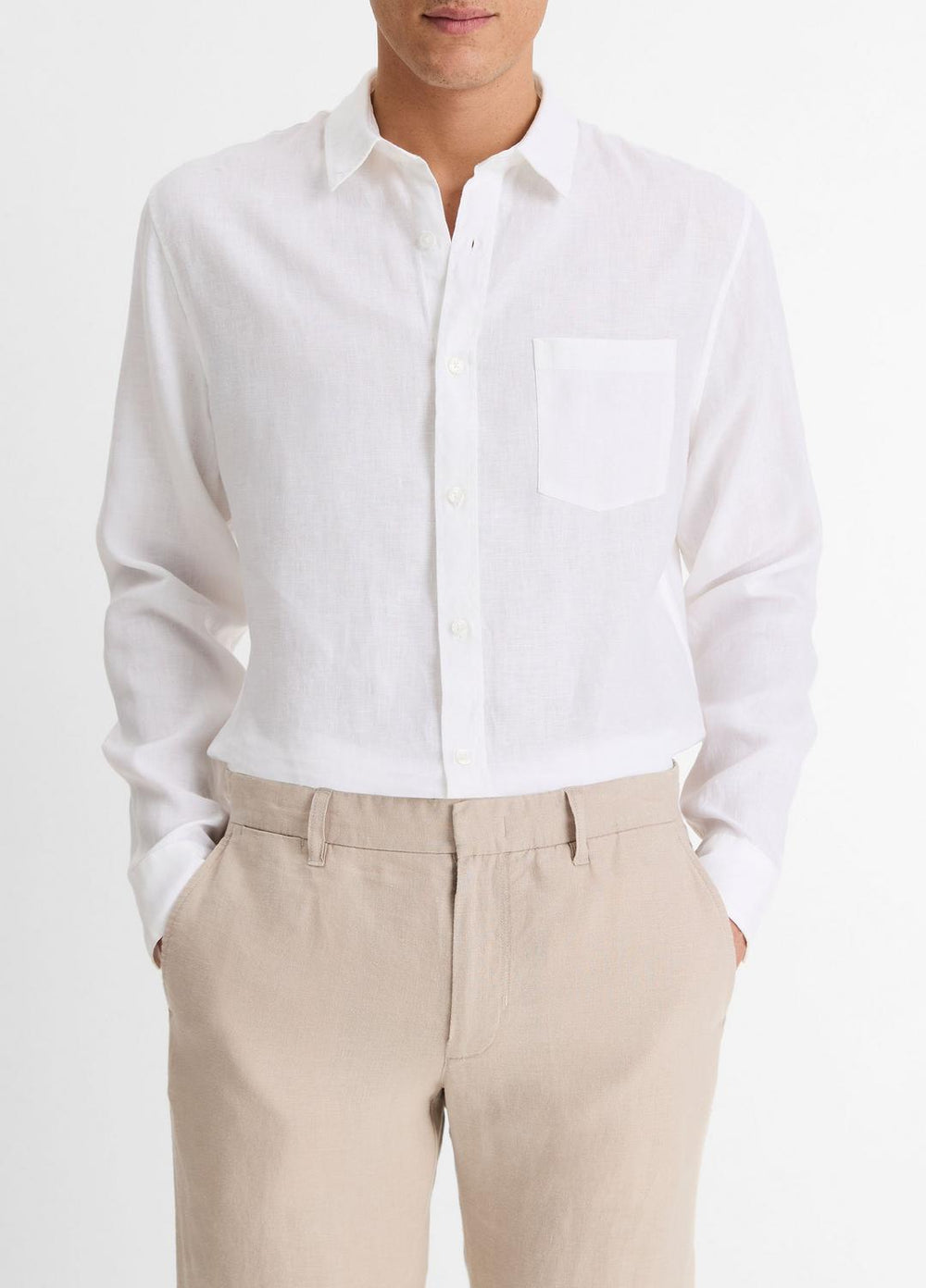 VINCE | Linen Long-Sleeve Shirt in Long Sleeve - OPTIC WHITE