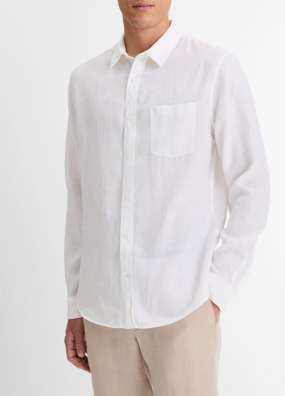 VINCE | Linen Long-Sleeve Shirt in Long Sleeve - OPTIC WHITE