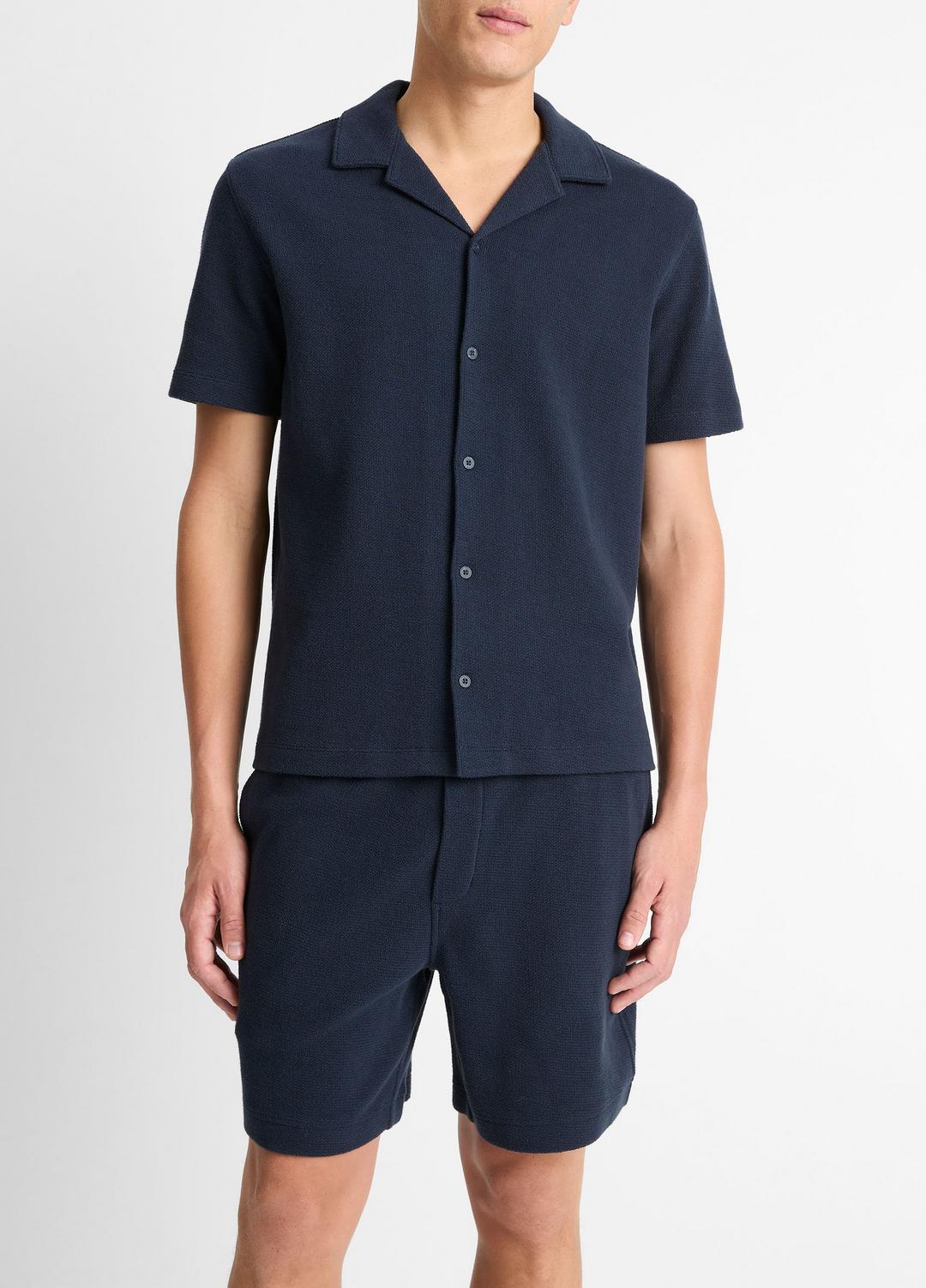 VINCE | Cotton Bouclé Cabana Shirt in Short Sleeve - COASTAL BLUE