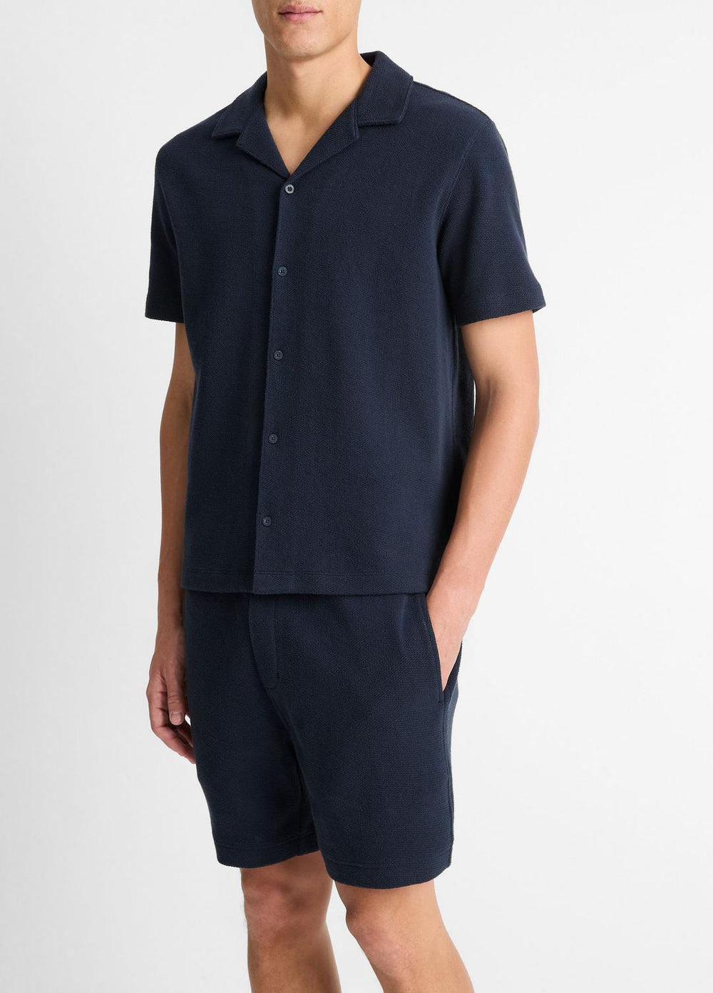 VINCE | Cotton Bouclé Cabana Shirt in Short Sleeve - COASTAL BLUE