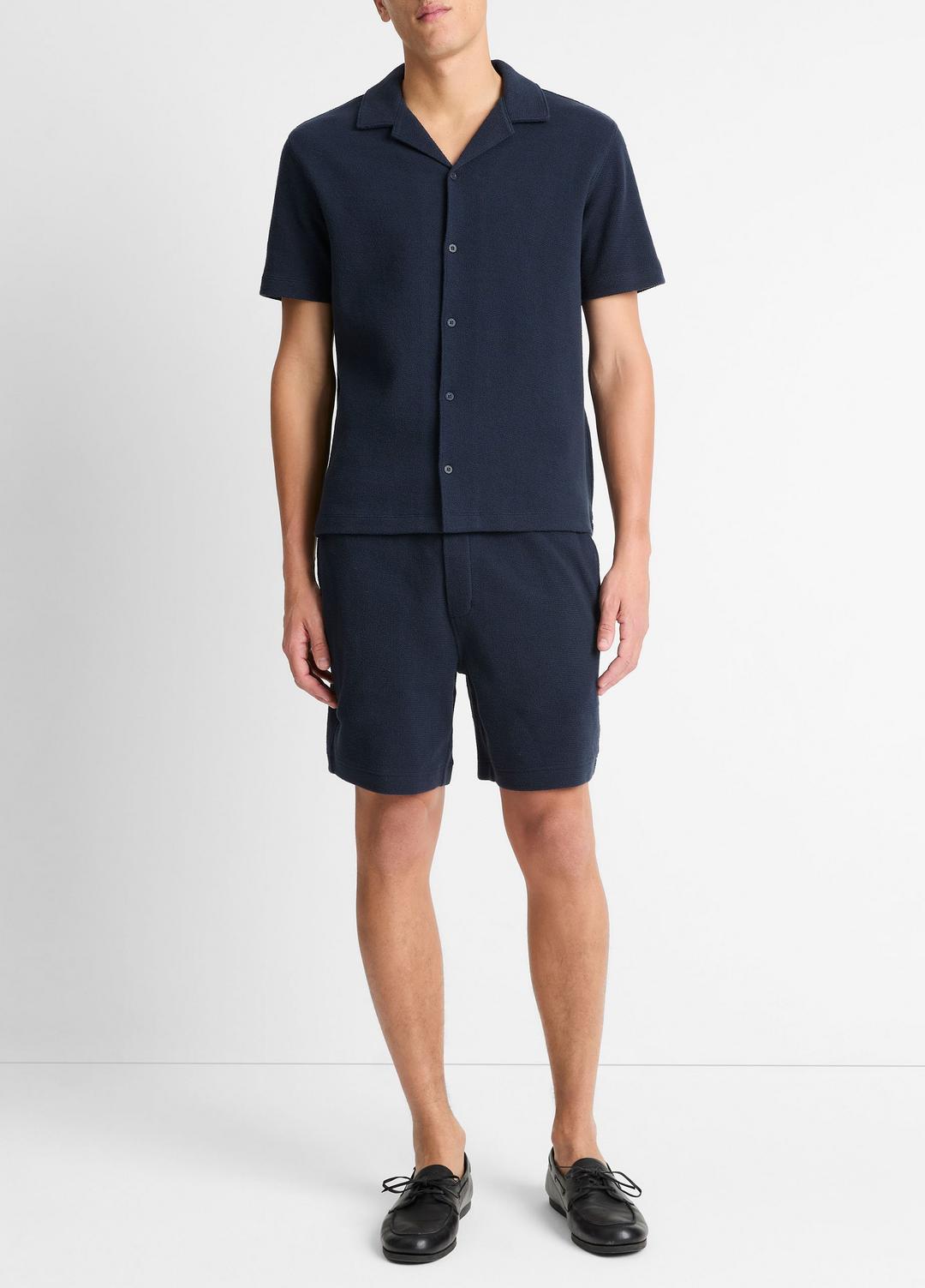 VINCE | Cotton Bouclé Cabana Shirt in Short Sleeve - COASTAL BLUE