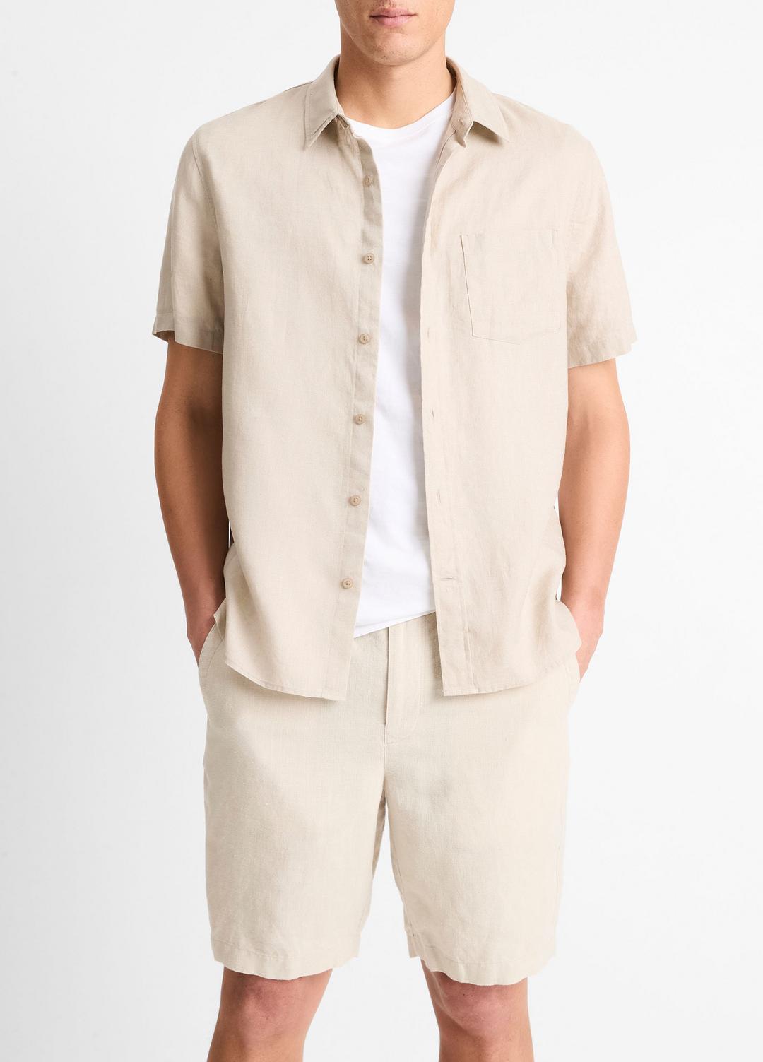 VINCE | Linen Short-Sleeve Shirt in Short Sleeve - PUMICE ROCK