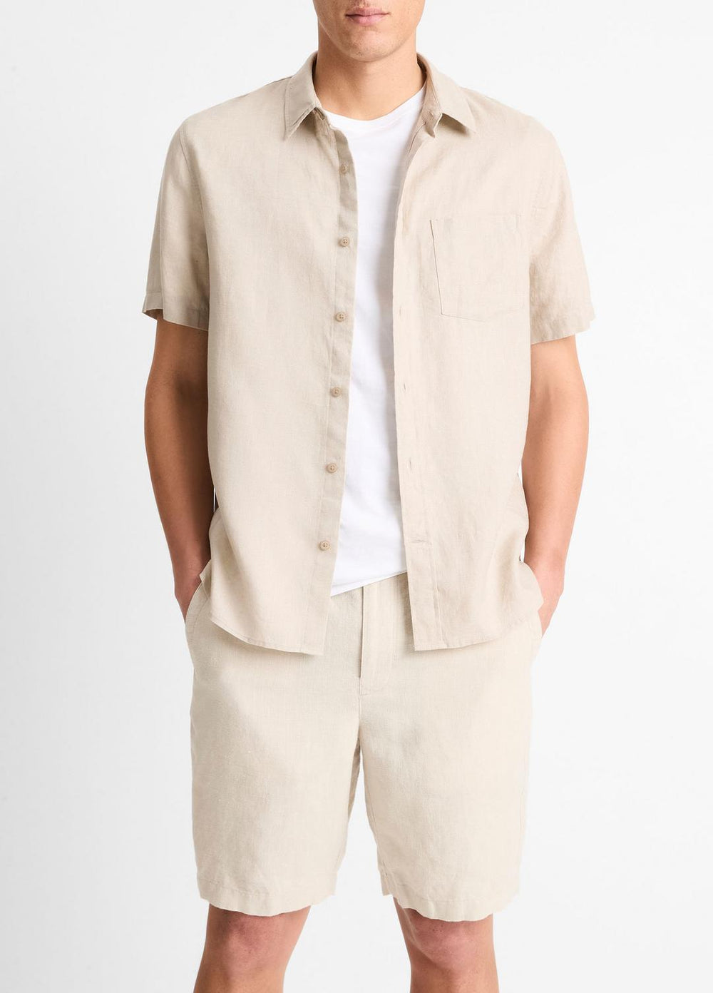 VINCE | Linen Short-Sleeve Shirt in Short Sleeve - PUMICE ROCK