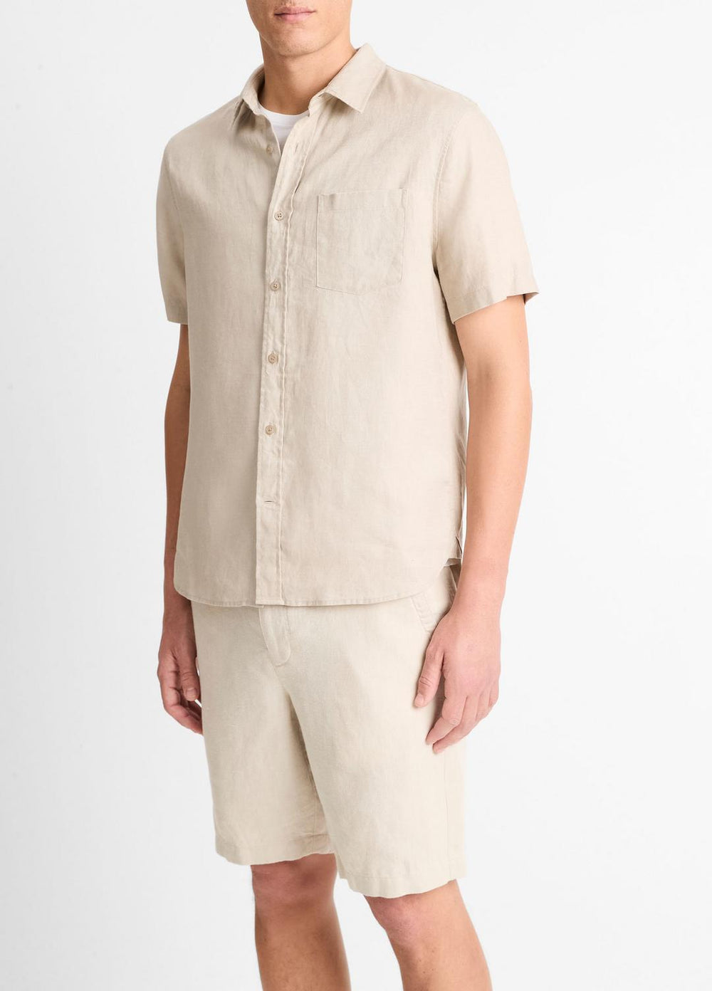 VINCE | Linen Short-Sleeve Shirt in Short Sleeve - PUMICE ROCK