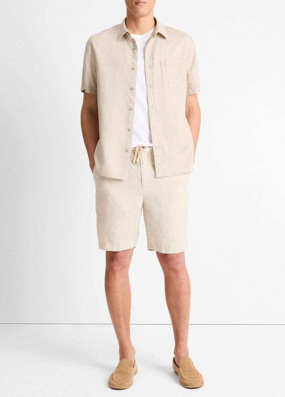 VINCE | Linen Short-Sleeve Shirt in Short Sleeve - PUMICE ROCK