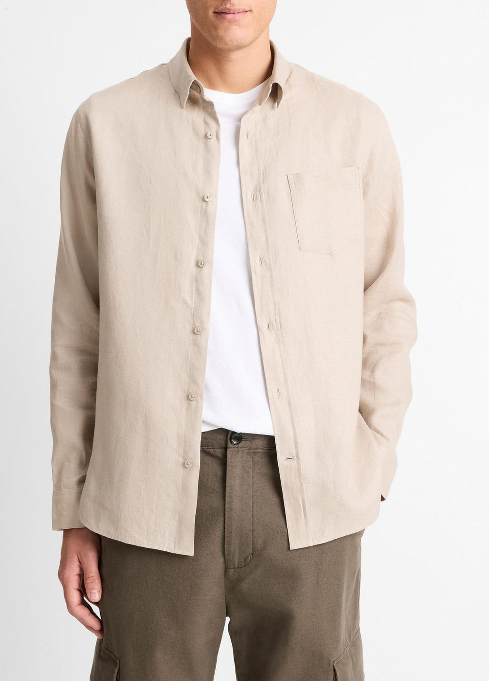VINCE | Linen Long-Sleeve Shirt in Long Sleeve - PUMICE ROCK