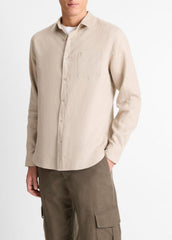 VINCE | Linen Long-Sleeve Shirt in Long Sleeve - PUMICE ROCK