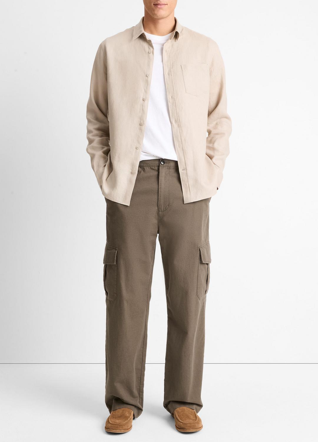 VINCE | Linen Long-Sleeve Shirt in Long Sleeve - PUMICE ROCK