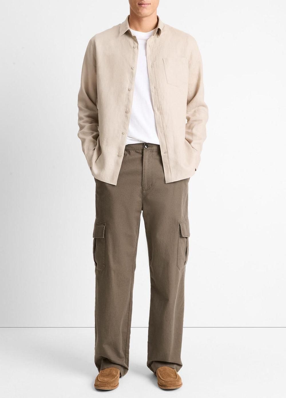 VINCE | Linen Long-Sleeve Shirt in Long Sleeve - PUMICE ROCK