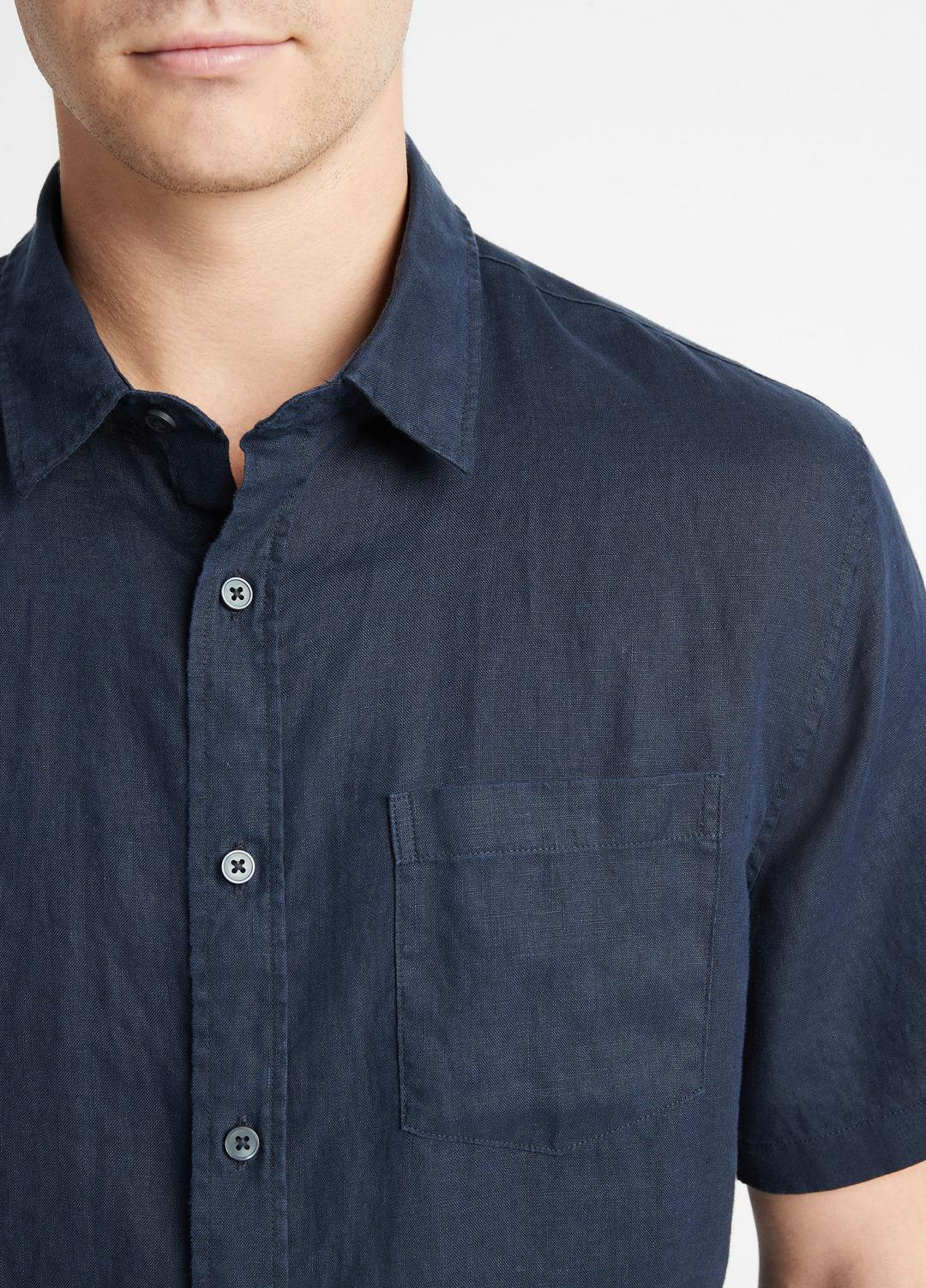 VINCE | Linen Short-Sleeve Shirt in Short Sleeve - COASTAL BLUE