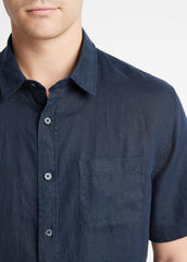 VINCE | Linen Short-Sleeve Shirt in Short Sleeve - COASTAL BLUE