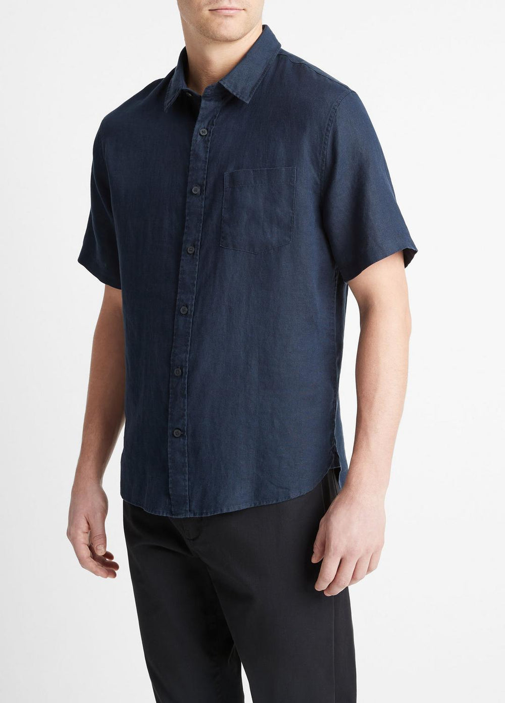 VINCE | Linen Short-Sleeve Shirt in Short Sleeve - COASTAL BLUE