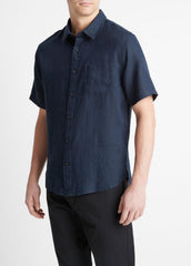 VINCE | Linen Short-Sleeve Shirt in Short Sleeve - COASTAL BLUE