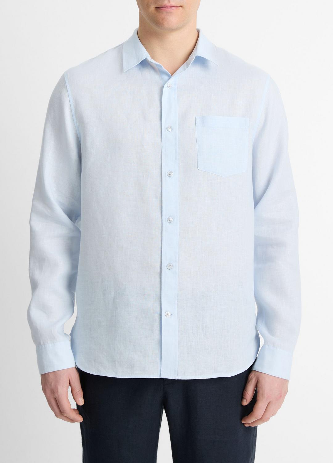 VINCE | Linen Long-Sleeve Shirt in Long Sleeve - GLACIER
