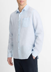 VINCE | Linen Long-Sleeve Shirt in Long Sleeve - GLACIER