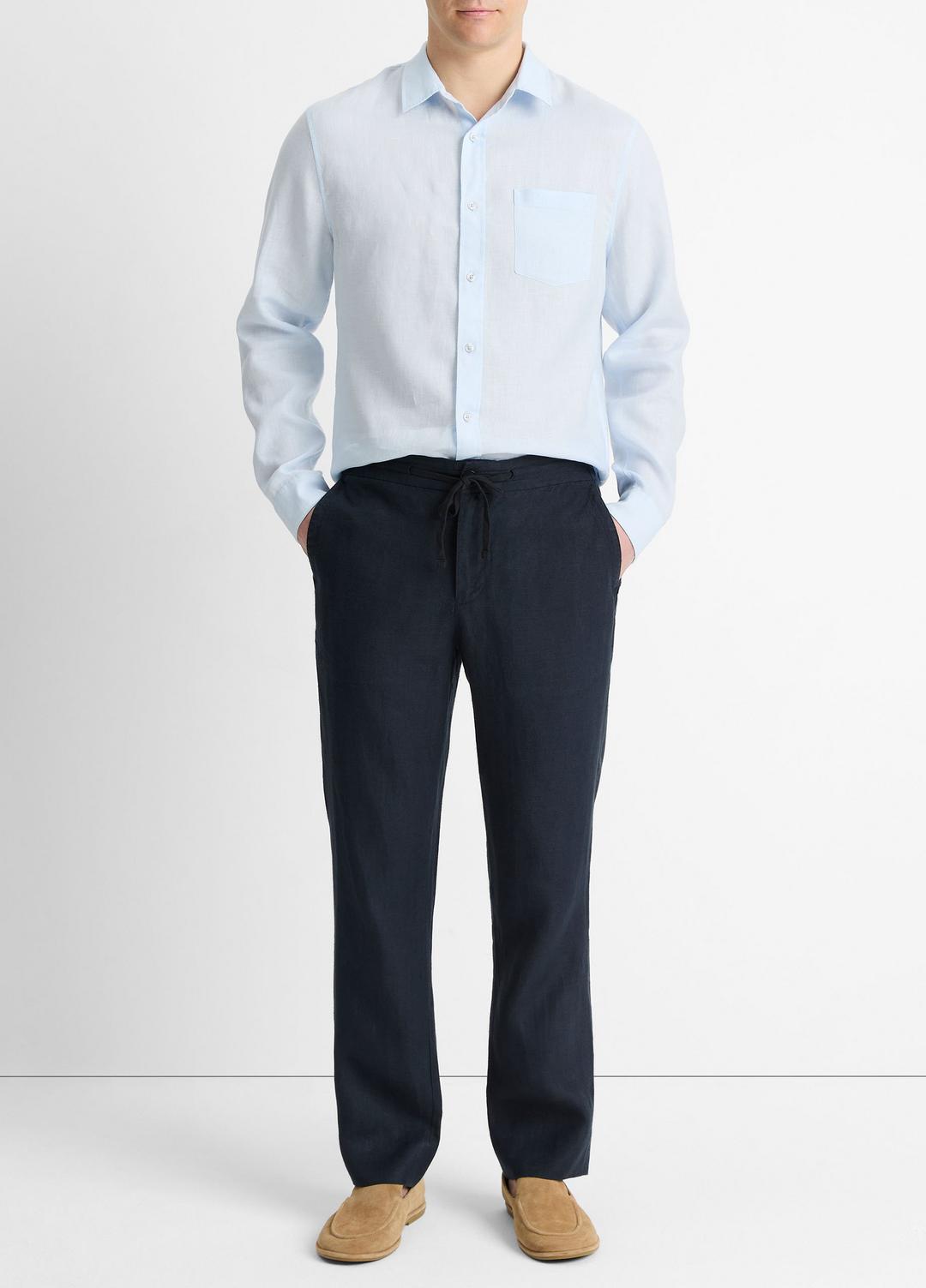 VINCE | Linen Long-Sleeve Shirt in Long Sleeve - GLACIER