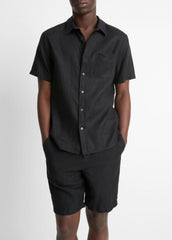 VINCE | Linen Short-Sleeve Shirt in Short Sleeve - BLACK