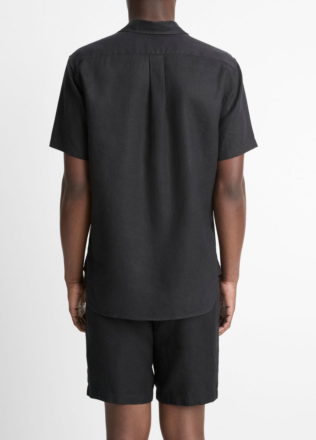 VINCE | Linen Short-Sleeve Shirt in Short Sleeve - BLACK