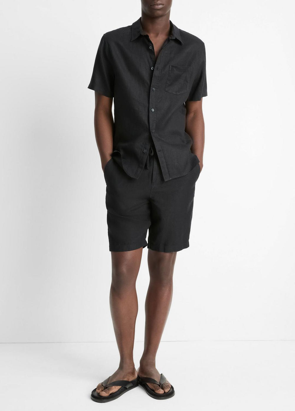 VINCE | Linen Short-Sleeve Shirt in Short Sleeve - BLACK